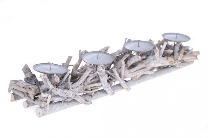 Suport Lumanare Deptrunghiular din rachita Advent pentru 4 Lumanari 55x10x7 Cm
