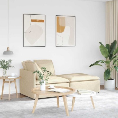 Canapea modulară cu taburet și perne, material textil, crem foto