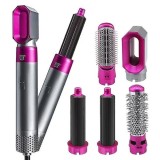 Perie Par 5 in 1 Multifunctionala Rohs Hot Air Styler, Uscare &amp; Coafare Rapida, 1000W, Ceramica, 3 Temp, Gri/Roz
