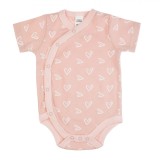 Body Bebe Bumbac Roz Nude Inimi, M&acirc;neci Scurte, Deschidere Laterala. Body fetite din bumbac moale, model nou