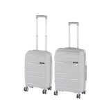 Set 2 Valize Leziter TraveLux Voyager V (Cabina + Medie), Roti Duble 360&deg;, Incuietoare TSA, Plastic PP, Gri