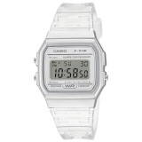 Ceas unisex digital Casio Collection F-91W, quartz, rezistent la apa, alarma si cronometru, bratara transparenta