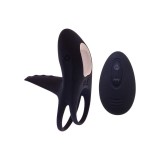 Inel vibrator pentru penis S PLEASURES Avalanche, cu inel pentru testicule, control prin telecomandă, 10 funcții de vibrație, negru