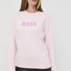 BOSS hanorac de bumbac femei, culoarea roz, cu imprimeu 50468357