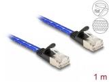 Cablu de retea brodat RJ45 Cat.6A Flat FTP 1m Albastru, Delock 80383