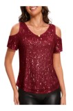 Bluză elegantă cu paiete pentru petreceri pentru femei &ndash; Burgundy XL
