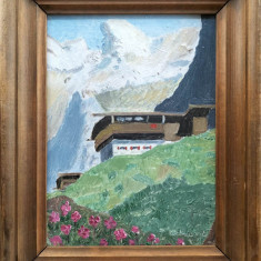 Peisaj alpin - tablou pictat, semnat Schwert (1952)