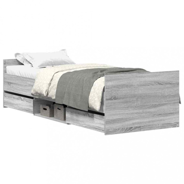 Cadru de pat cu tablie la cap/picioare, gri sonoma, 90x190 cm