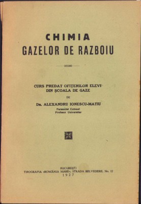 HST C1159 Chimia gazelor de războiu 1927 Ionescu-Matiu foto