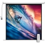 HOMCOM Ecran Proiecție de 85 inch 1:1 cu Telecomandă, P&acirc;nză de Proiector Rulantă, 176,5x8x176,5 cm, Alb | Aosom Romania