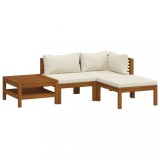 Set mobilier gradina cu perne crem, 4 piese, lemn masiv acacia