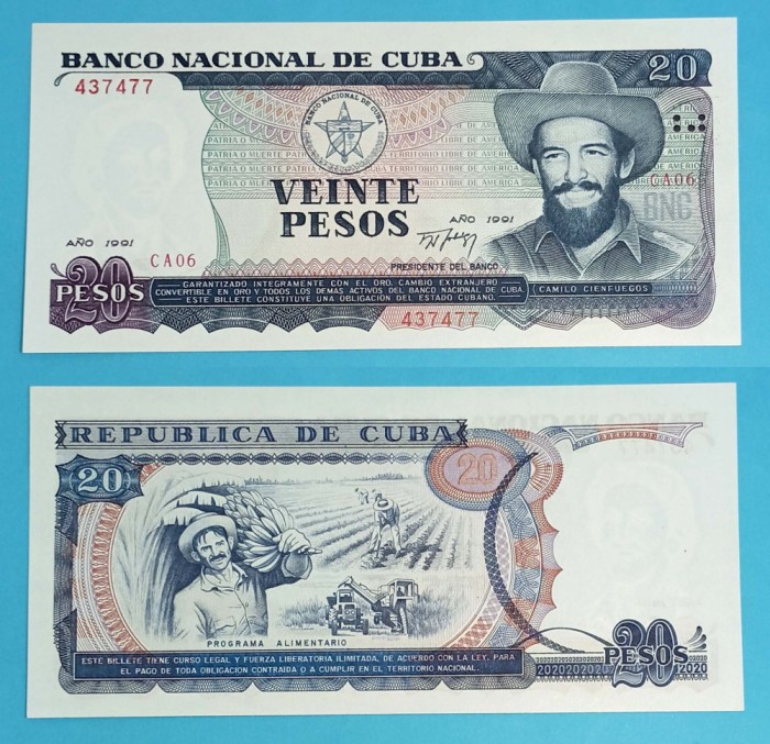 Cuba (p#110) 20 Pesos 1991 &#039;Cienfuegos&#039; UNC serie: CA06 437477