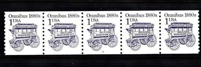 SUA 1986 - Uzual 1c, omnibus, transport, ștraif de 5 neuzat, din roll