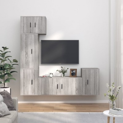 vidaXL Set dulapuri TV, 5 piese, gri sonoma, lemn prelucrat 3188628 foto