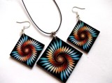 Set Bijuterii Lemn Handmade: Colier &amp; Cercei Mandala, Decoupage, 40/30mm, Eco