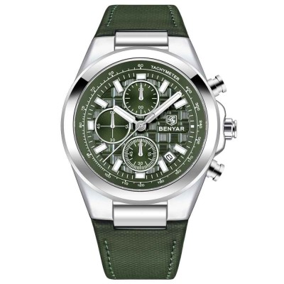Ceas barbatesc BENYAR BY-5206, cronograf quartz, luxury, curea din piele, rezistent la apa 3Bar, calendar complet foto