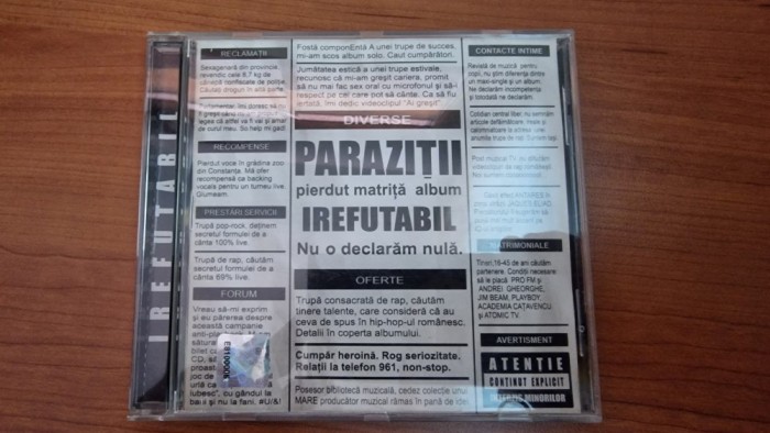CD - Parazitii - Irefutabil - 2002 - prima editie