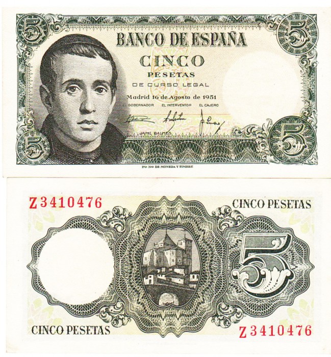 Spania 5 Pesetas 1951 P-140a UNC