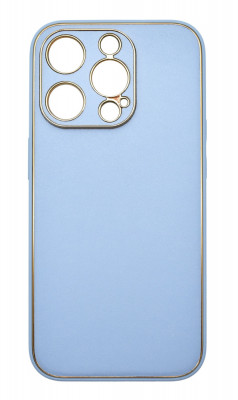 Husa eleganta din piele ecologica cu insertii aurii, Full protection, pentru iPhone 15, Albastru foto
