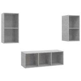 Cumpara ieftin Set dulap TV, 3 piese, gri beton, lemn prelucrat