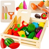Set fructe si legume de taiat din lemn cu tocator si accesorii