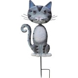 Decoratiune gradina, MagicHome, pisica, cu tarus, metalica, gri, 25.5x3.5x61 cm, Magic Home