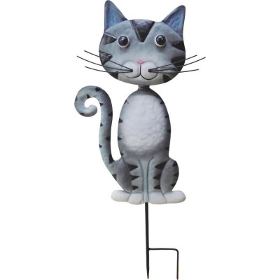 Decoratiune gradina, MagicHome, pisica, cu tarus, metalica, gri, 25.5x3.5x61 cm foto