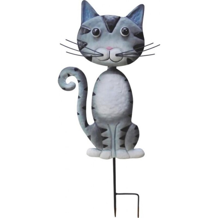 Decoratiune gradina, MagicHome, pisica, cu tarus, metalica, gri, 25.5x3.5x61 cm