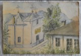 Cumpara ieftin 1955 Acuarelă Aglaia Rosei Rădulescu, semnată / Biserica Măgura (Bacău) 30 x 20