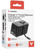 Verbatim Charger Travel 100w Universal Travel Adapter With Retractable Cable Black