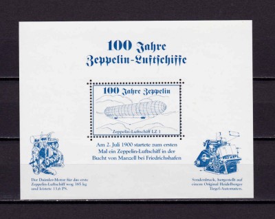 ✅(V28) Germania 2000,colita vinieta 100 ani Zeppelin LZ1 - 2 iulie 1900 ,MNH foto