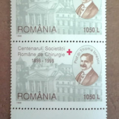 TIMBRE ROMANIA MNH LPL1453/1998 CENTENAR SOC. ROMANA DE CHIRURGIE SERIE PERECHE