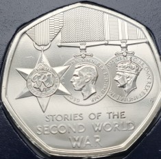 50 pence 2025 Marea Britanie, Stories of the Second World War, Brilliant unc, Coincard