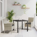 Set de mese pentru grădină 3 piese cu perne, gri deschis, rattan din poliester