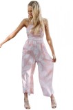 U699-225 Salopeta lunga casual. fara maneci, cu imprimeu frunze si buzunare, M/L
