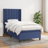 Cumpara ieftin Pat box spring cu saltea, albastru, 90x190 cm, textil