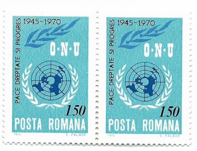 Romania (351) - 25 de ani de la infiintarea O.N.U., 1970 - neobliterata, bloc de 2 foto
