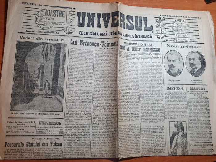 universul 4 aprilie 1911-cum a iubit eminescu ,bradescu voinesti de al. vlahuta