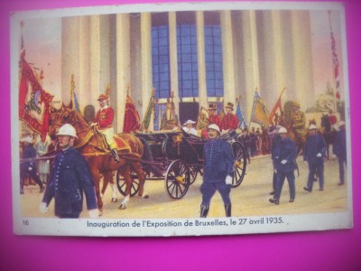 HOPCT 6358 INAUGURAREA EXPOZITIEI BRUXELLES -1935-REGINA ASTRID-FAMILIA REGALA BELGIA-CROMO LITHO-CIOCOLATA COTE D&amp;#039;OR foto