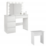Cumpara ieftin Masa de toaleta/machiaj + Taburet, alba, cu oglinda si LED-uri, Irina, 94x43x141 cm, Artool