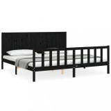 Cumpara ieftin Cadru pat cu tablie 200x200 cm, negru, lemn masiv