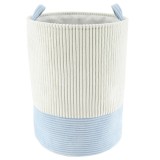 Coș Rufe Bicolor Catifelat 40X54 Cm Mare &ndash; Alb / Azur | Organizatoare Baie