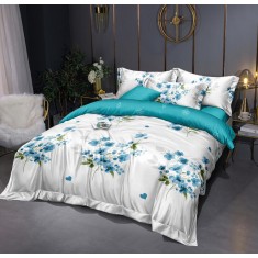 Lenjerie de pat pentru o persoana cu husa de perna dreptunghiulara, Ailisa, bumbac mercerizat, multicolor