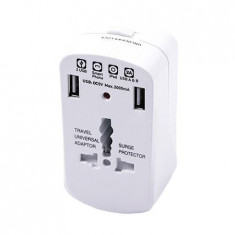 Adaptor universal priza (uk,us,eu) cu protectie si 2usb 2.1a foto