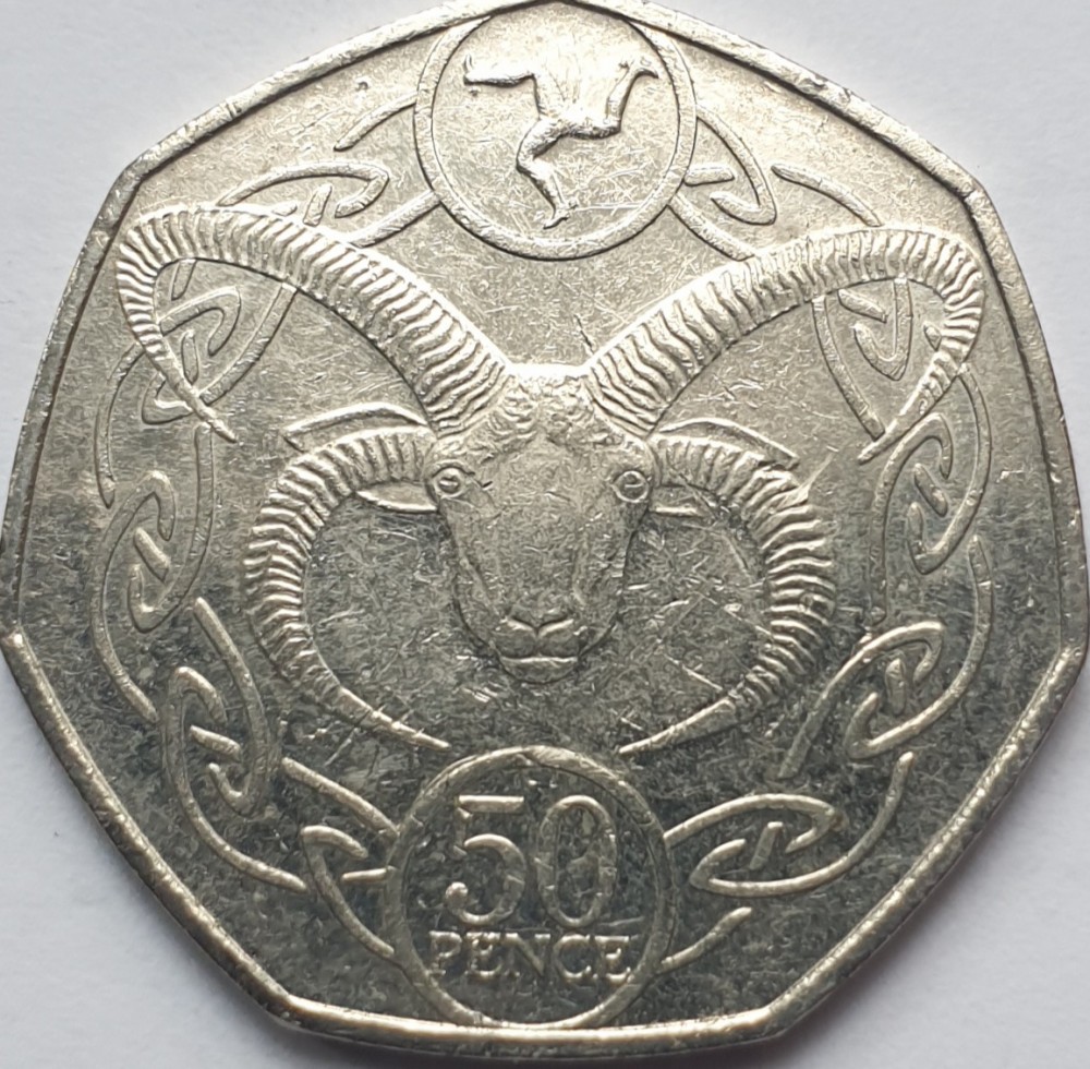 50 pence 2017 Isle of Man / Insula Man, Manx Loaghtan (horned ram ...