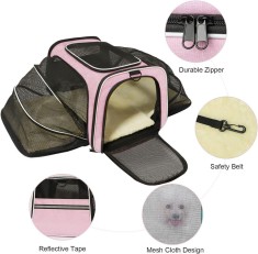 Geanta transport extensibila pentru caini si pisici , pliabil, Portabil si respirabil,45 X28 X 28cm, Roz/negru
