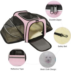 Geanta transport extensibila pentru caini si pisici , pliabil, Portabil si respirabil,45 X28 X 28cm, Roz/negru