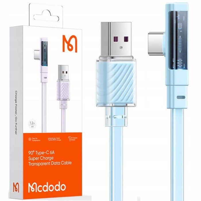 Cablu Usb-C, Angular, Puternic, Superrapid, Mcdodo, 100W, 1.2M, Albastru
