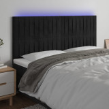 Tablie de pat cu LED, negru, 183x16x118/128 cm, catifea GartenMobel Dekor, vidaXL