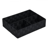 Coș de Depozitare, Model Ratan, 3 Compartimente, Dimensiuni 32x25x8 cm, Culoare Negru, Oem